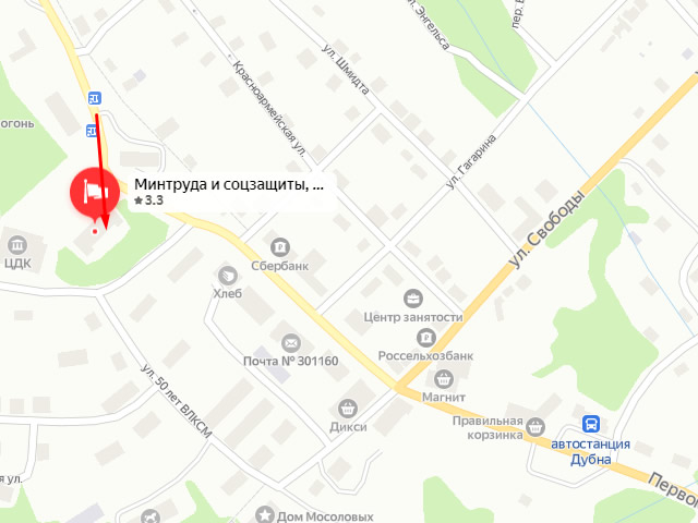 Министерство труда и социальной защиты (соцзащиты) Тульской области. Территориальный отдел опеки по Дубенскому району в п. Дубна на ул. Первомайская